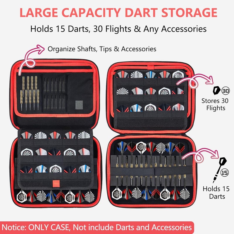 Lebared 2026 Upgraded EVA Hard Shell Dart Case for 15Darts, 30 Flights, Shafts & Accessories, Darts Case with Soft Pad & Mesh Bag for Steel or Soft Tips, Ideal Gift for Players, Bar Game, Travel -Red - Image 2